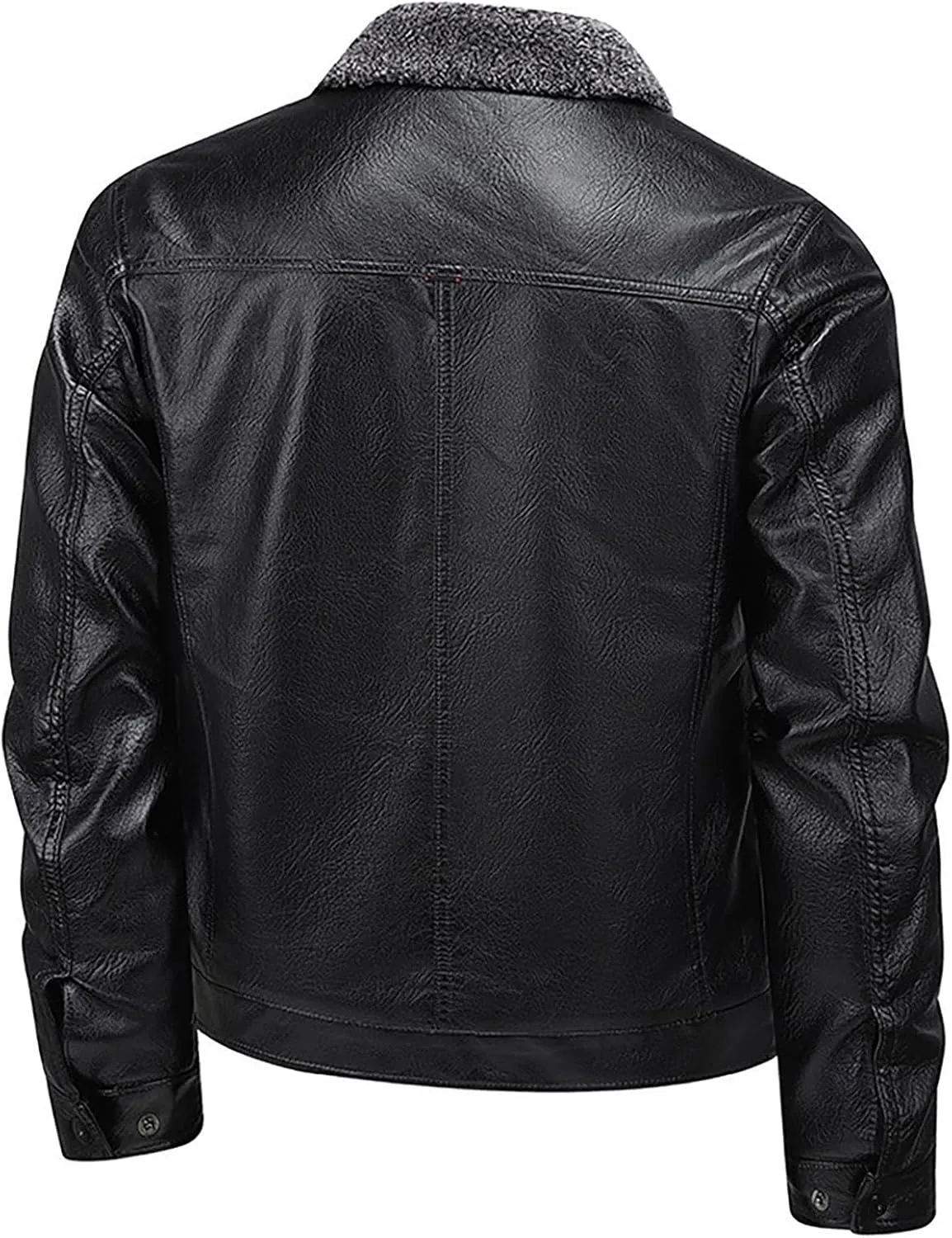 Mens Faux Leather Bomber Jackets Sherpa Fleece Lined Motorcycle Biker Jackets Turn-Down Collar Winter Warm Coats