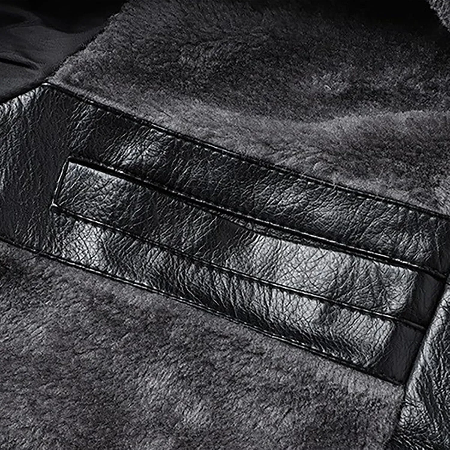 Mens Faux Leather Bomber Jackets Sherpa Fleece Lined Motorcycle Biker Jackets Turn-Down Collar Winter Warm Coats