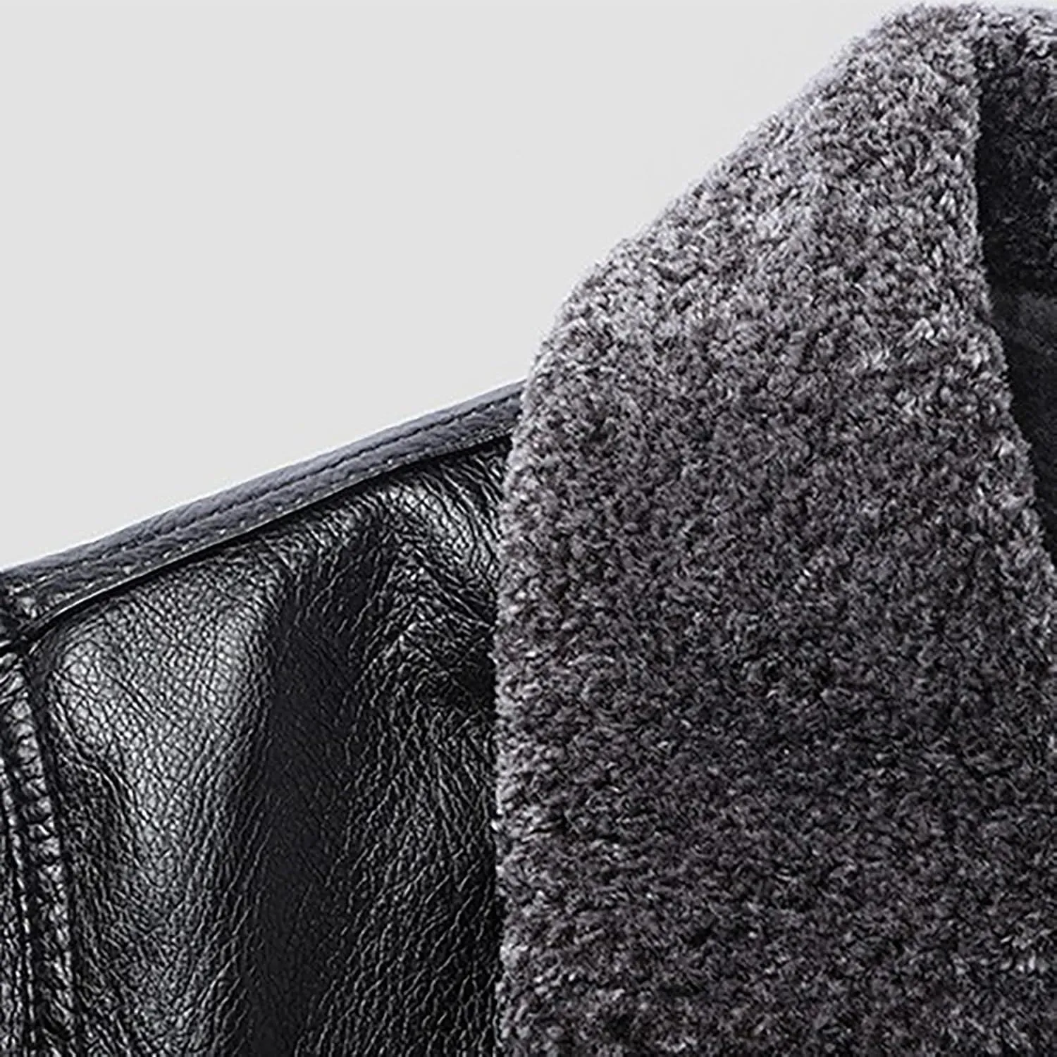 Mens Faux Leather Bomber Jackets Sherpa Fleece Lined Motorcycle Biker Jackets Turn-Down Collar Winter Warm Coats