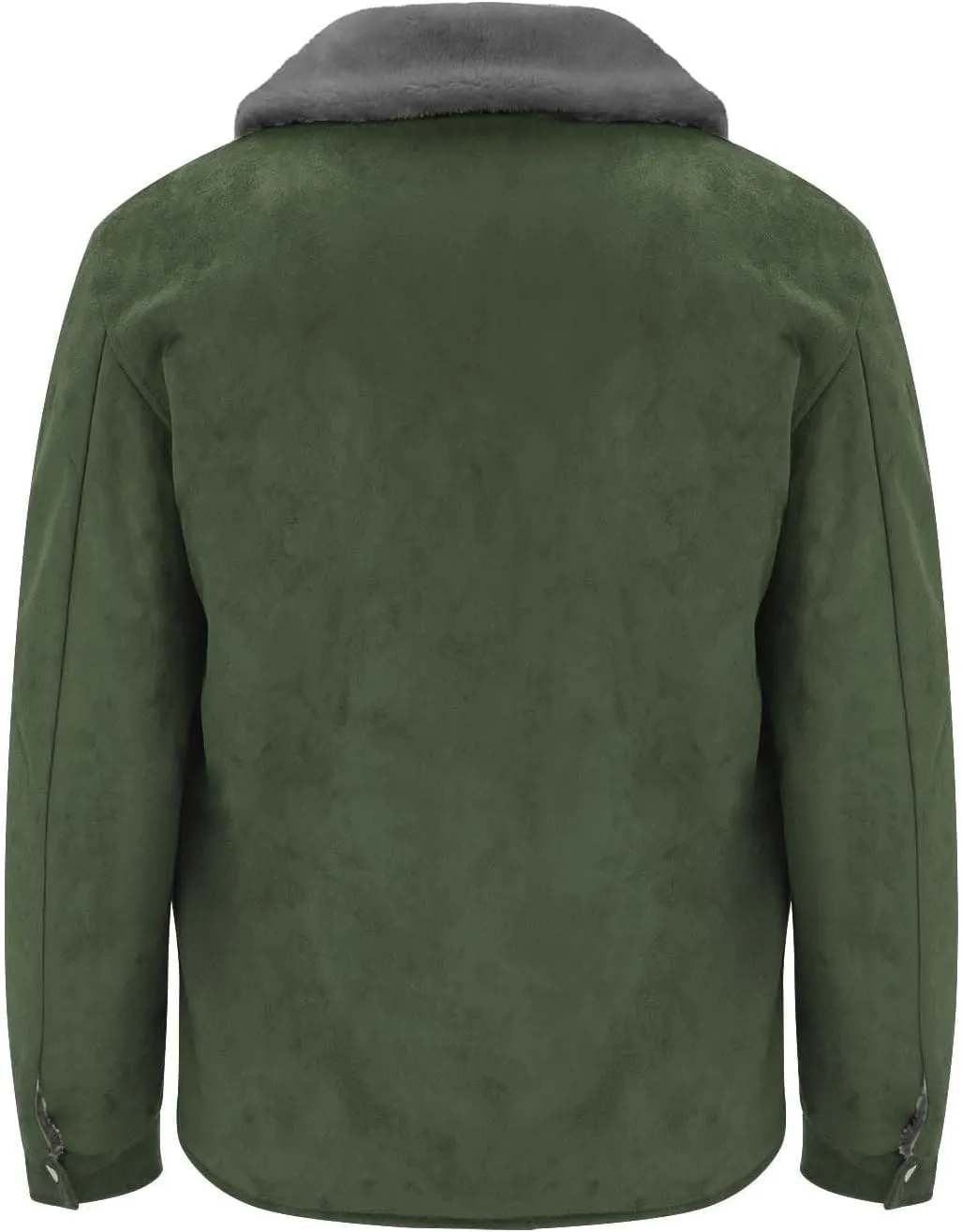 Mens Faux Leather Suede Jacket Lapel Sherpa Lined Winter Coat Thermal Warm Fleece Jacket Zip Up Outerwear with Pocket