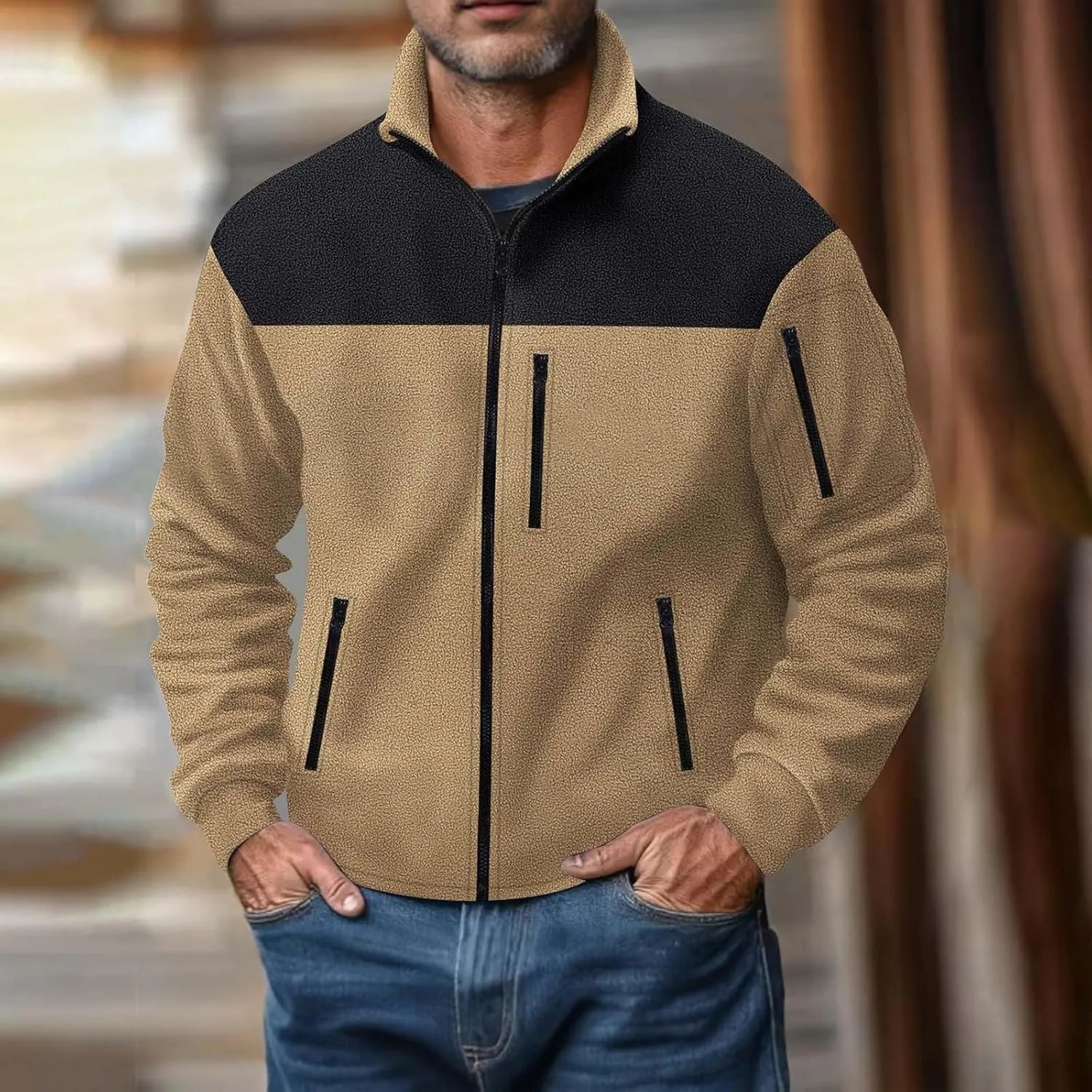 Men's Fleece Jackets Full Zip Lightweight Outdoor Hiking Jackets with Pockets Winter Casual Long Sleeve Warm Outwear