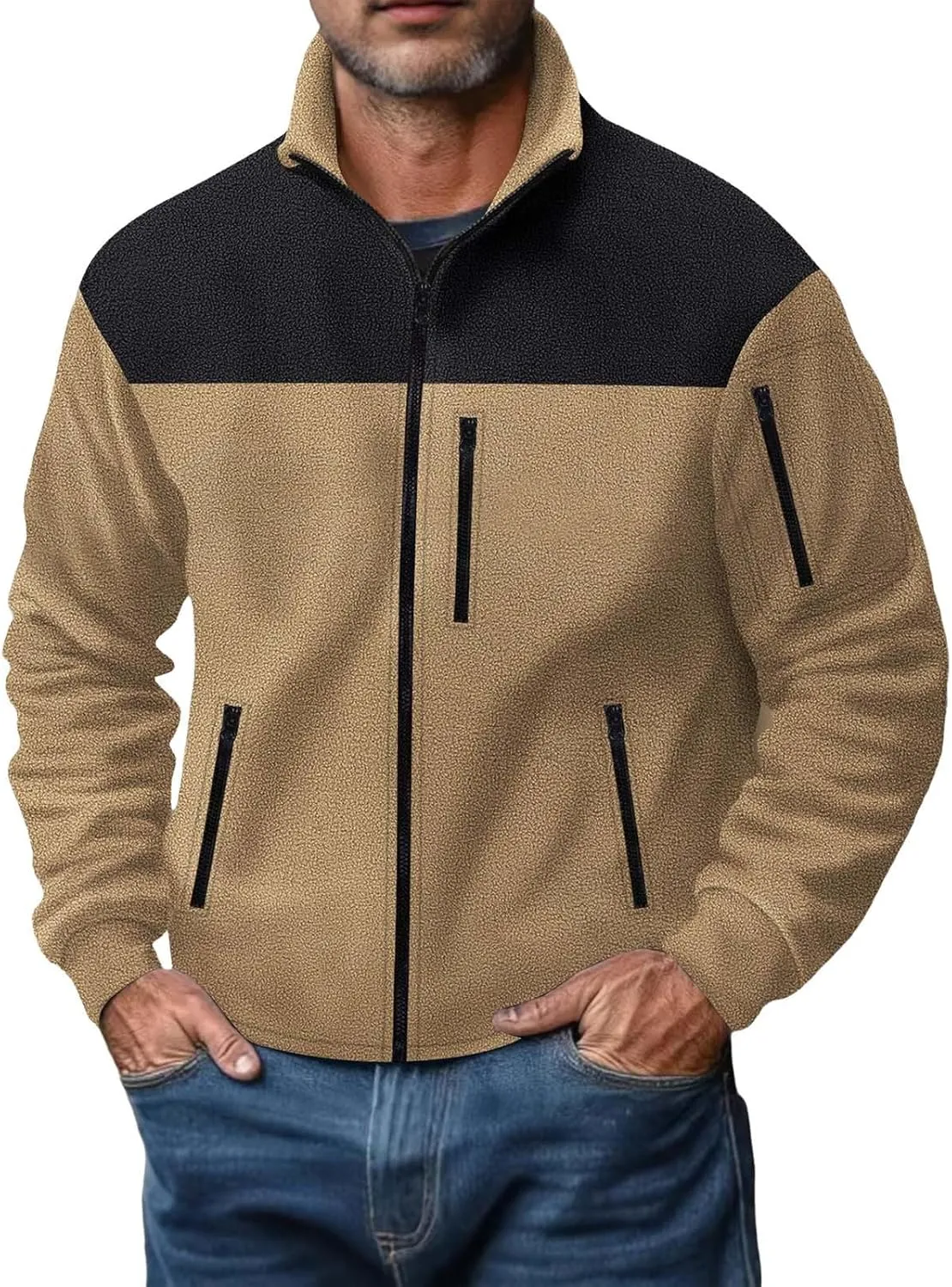 Men's Fleece Jackets Full Zip Lightweight Outdoor Hiking Jackets with Pockets Winter Casual Long Sleeve Warm Outwear