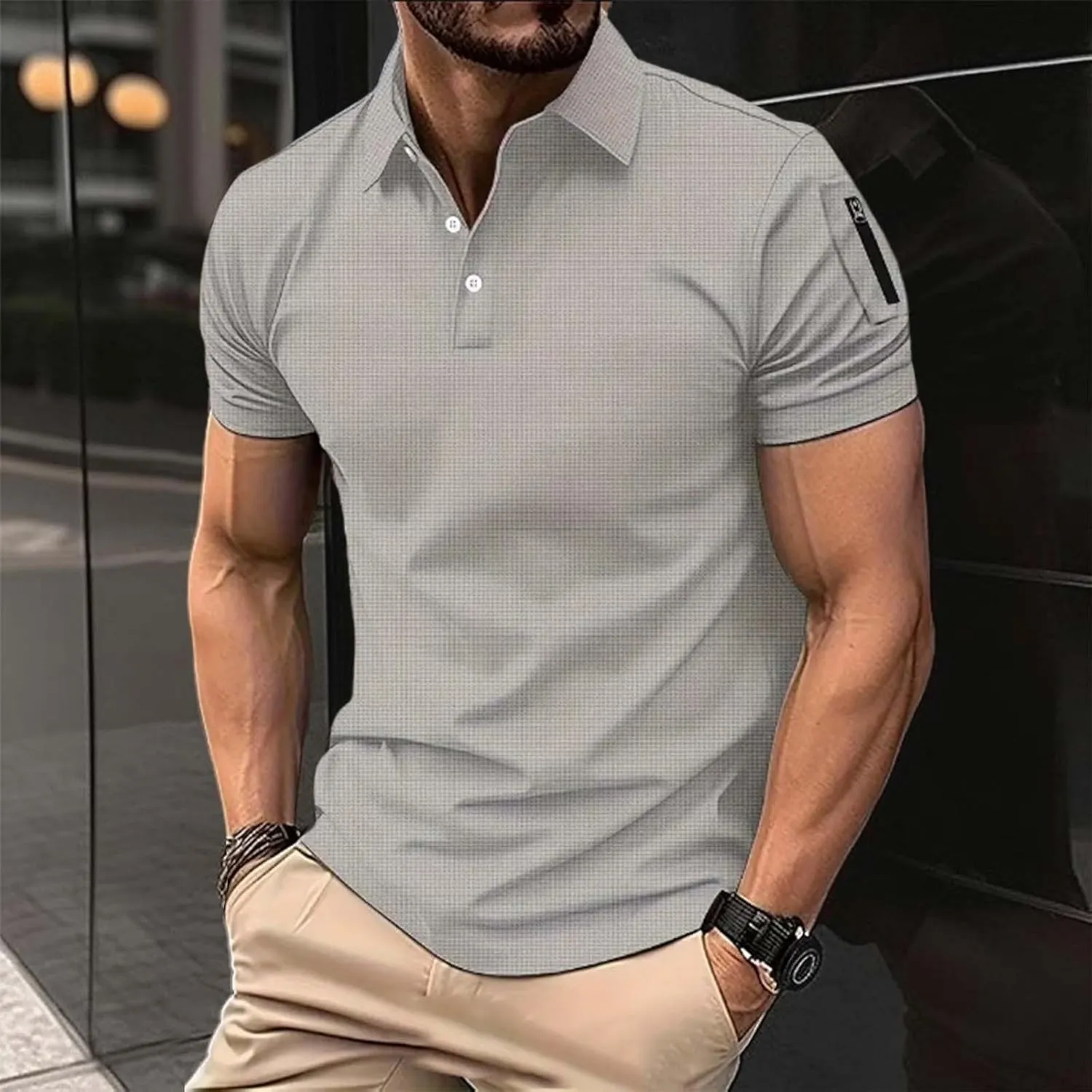 Men's Golf Polo Shirts Stylish Striped Texture Short Sleeve Smart Dress T-Shirt Athletic Polos Casual Collared Shirt
