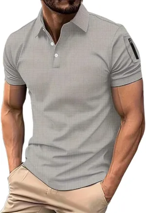 Men's Golf Polo Shirts Stylish Striped Texture Short Sleeve Smart Dress T-Shirt Athletic Polos Casual Collared Shirt