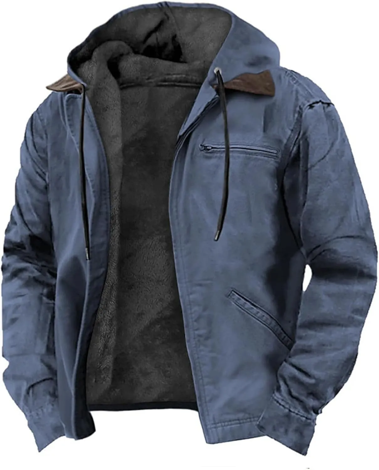 Mens Heavyweight Hoodie Jacket Casual Zip Up Warm Sherpa Fleece Lined with Pockets Tactical Military Cargo Jacket