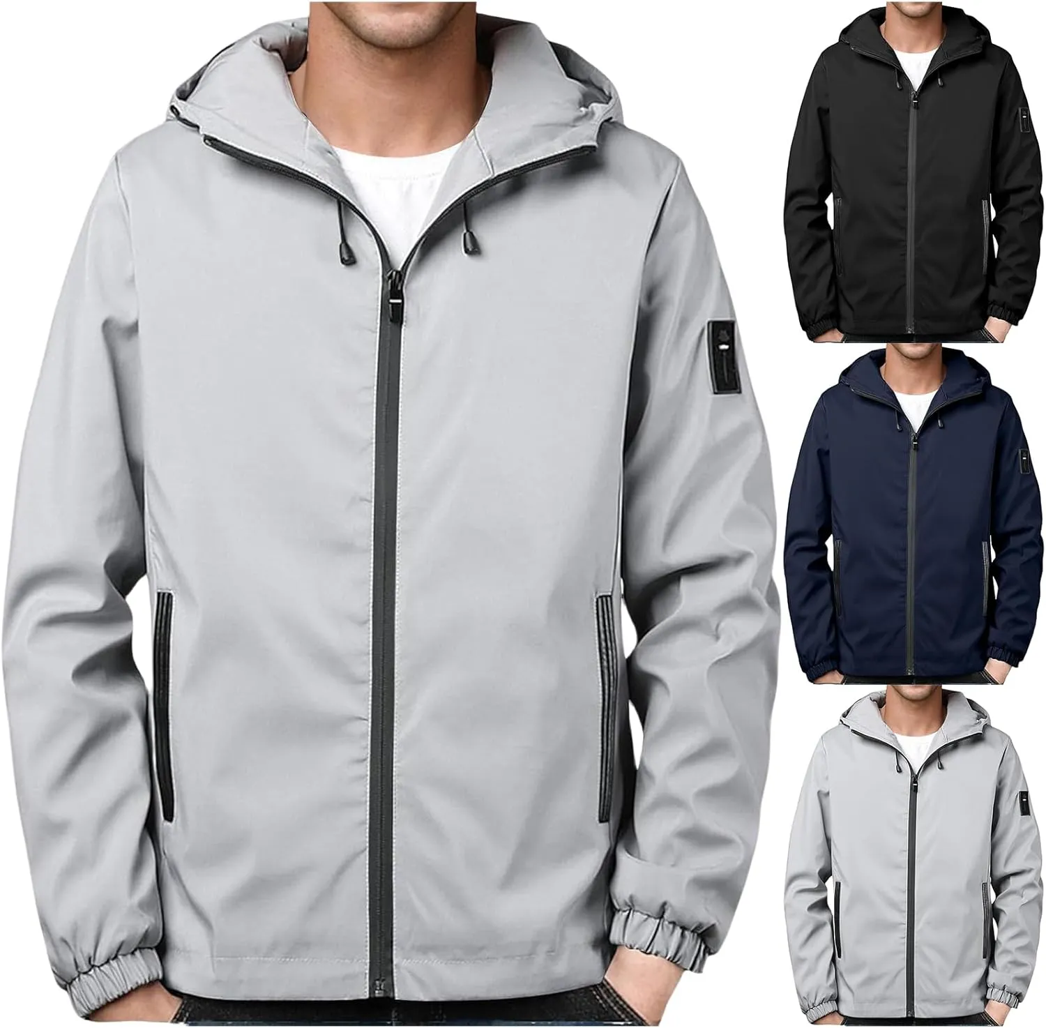 Men's Lightweight Jacket Hooded Fashion Casual Loose Windproof Coat with Zipper Pockets Fall Winter