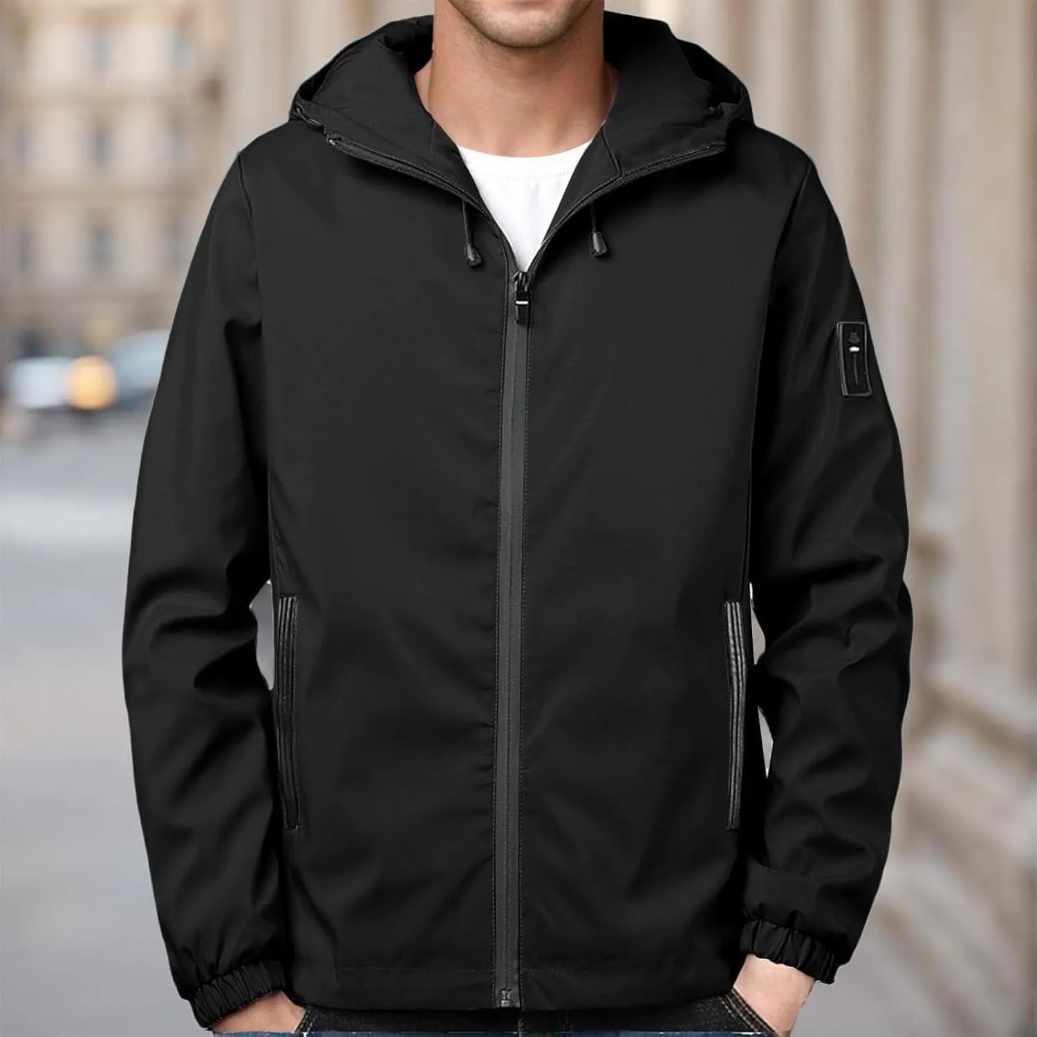 Men's Lightweight Jacket Hooded Fashion Casual Loose Windproof Coat with Zipper Pockets Fall Winter