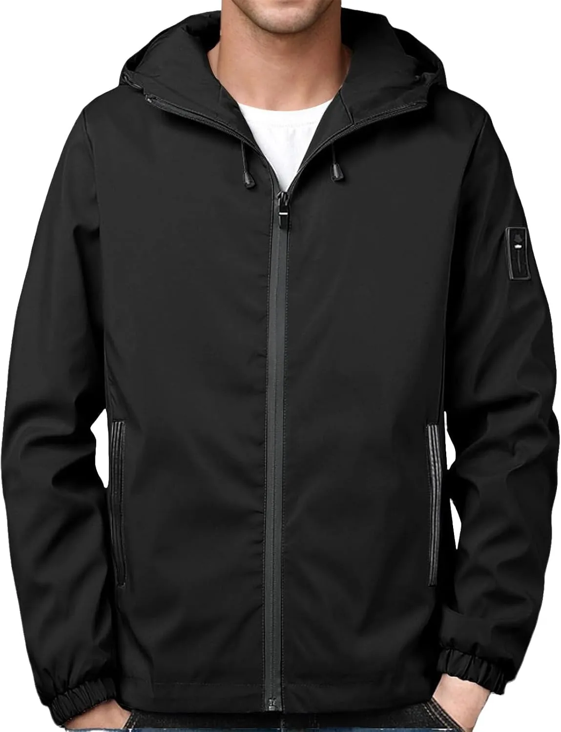 Men's Lightweight Jacket Hooded Fashion Casual Loose Windproof Coat with Zipper Pockets Fall Winter
