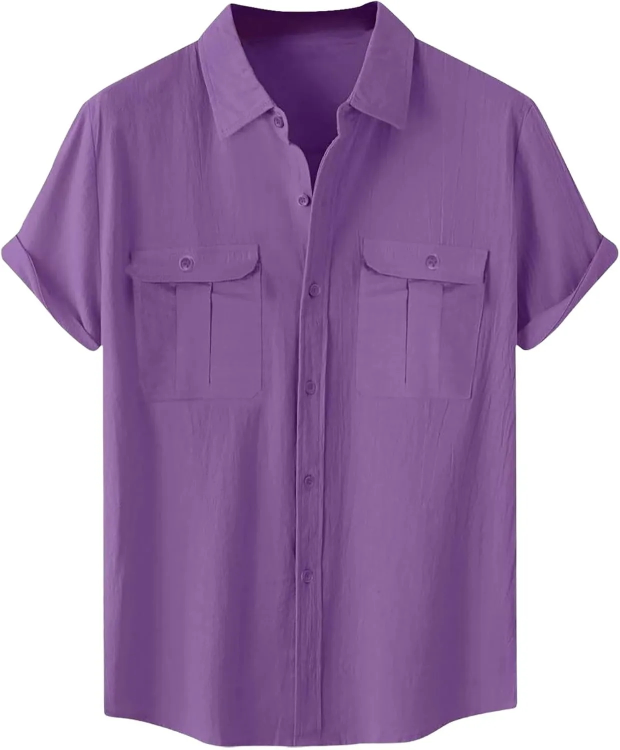 Men's Linen Shirts Casual Button Down Short Sleeve Chambray Shirt Stylish Front Pocket Dress Smart Office Work Blouse