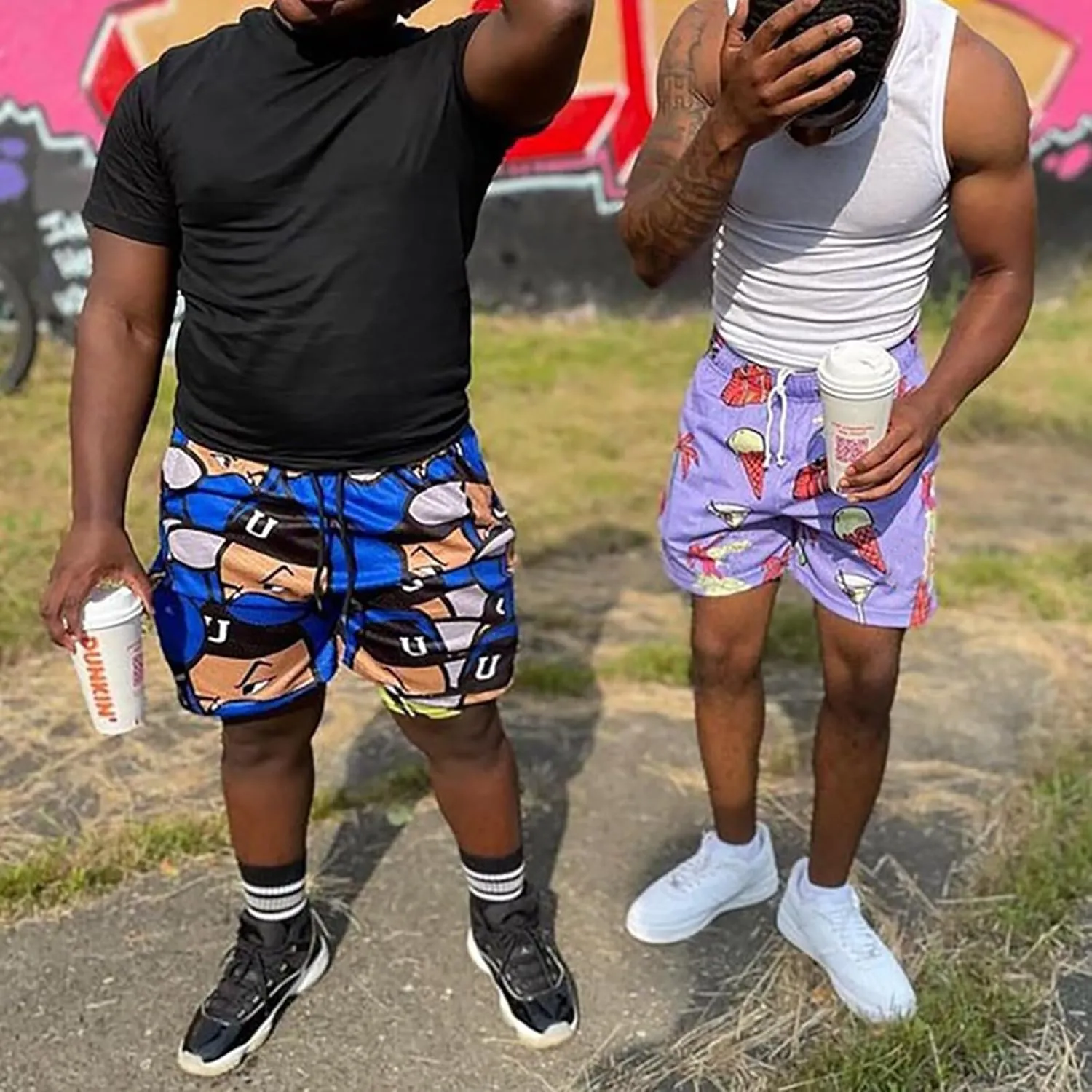 Men's Mesh Graphic Basketball Shorts Streetwear Gym Shorts Summer Cool Casual Running Workout Shorts with Pockets