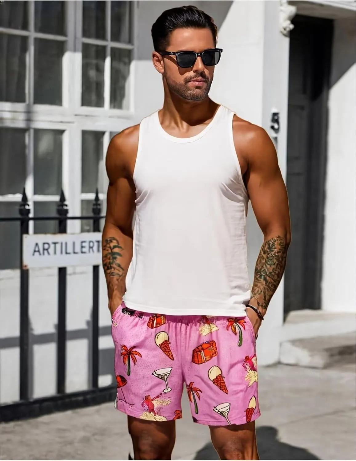 Men's Mesh Graphic Basketball Shorts Streetwear Gym Shorts Summer Cool Casual Running Workout Shorts with Pockets