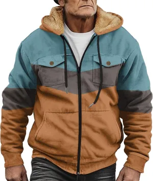 Men's Oversized Jackets Full Zip Thicken Fleece Sherpa Lined Winter Hooded Work Utility Jacket Warm Coat with Pockets