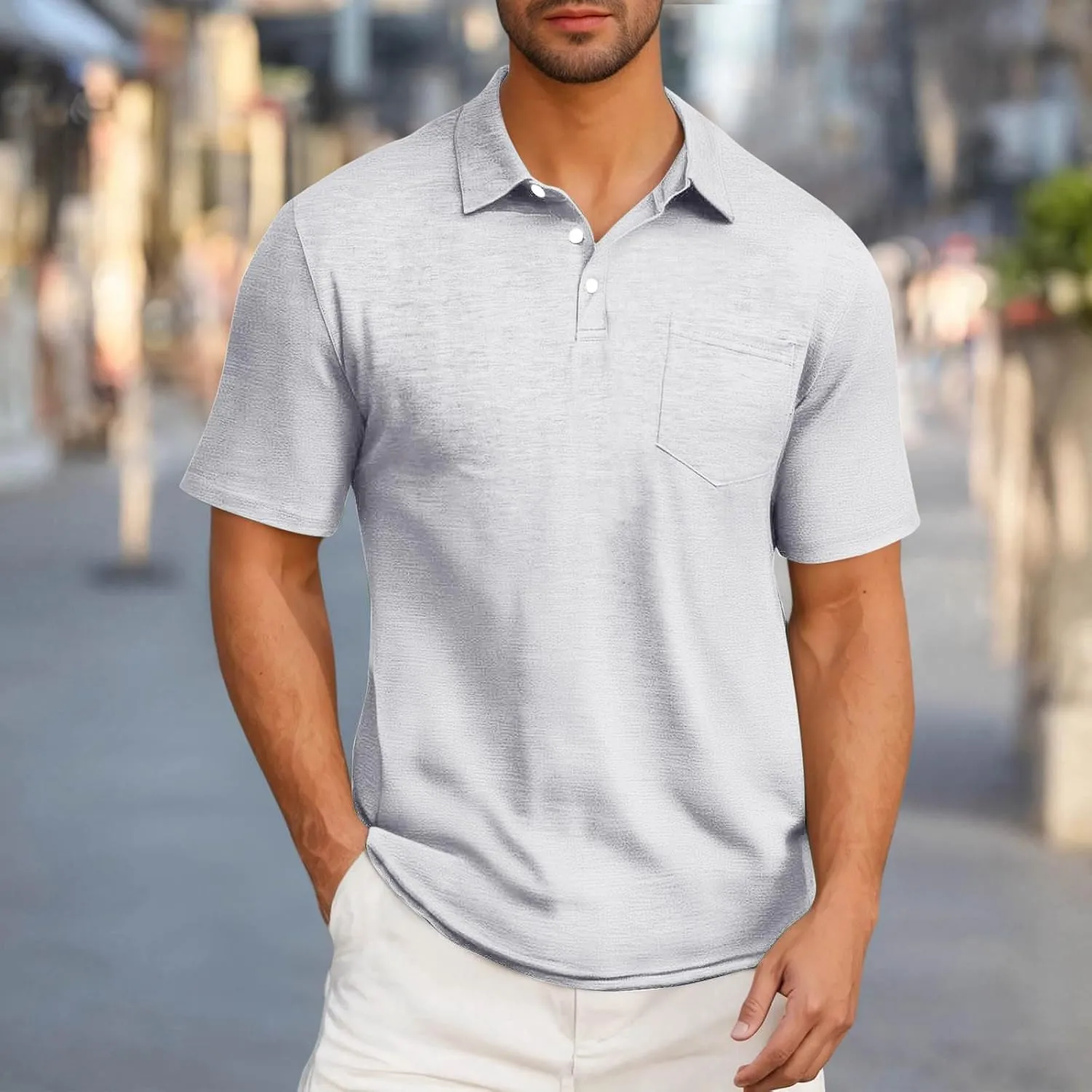 Mens Pique Polo Shirts Short Sleeve Quick Dry Performance Moisture Wicking Golf Shirt Jacquard Short Sleeve T-Shirts