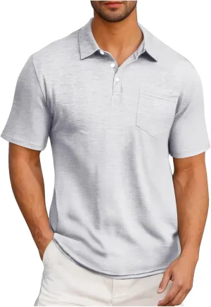 Mens Pique Polo Shirts Short Sleeve Quick Dry Performance Moisture Wicking Golf Shirt Jacquard Short Sleeve T-Shirts