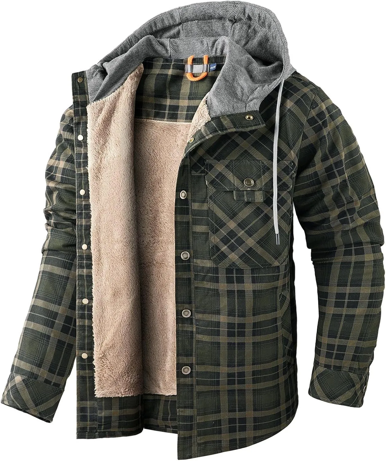 Mens Plaid Printing Zipper Hooded Jackets Long Sleeves Plus Size Lapel Loose Casual Jackets Trendy Coats Warm Tops