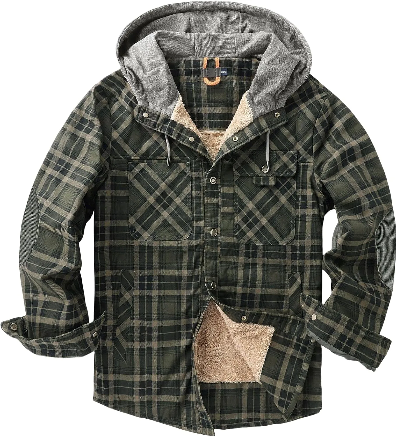 Mens Plaid Printing Zipper Hooded Jackets Long Sleeves Plus Size Lapel Loose Casual Jackets Trendy Coats Warm Tops