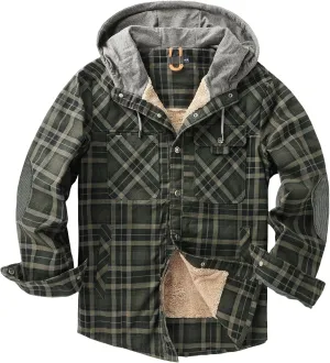 Mens Plaid Printing Zipper Hooded Jackets Long Sleeves Plus Size Lapel Loose Casual Jackets Trendy Coats Warm Tops