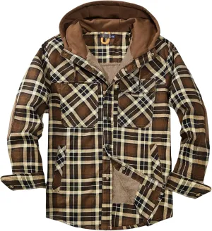 Mens Plaid Printing Zipper Hooded Jackets Long Sleeves Plus Size Lapel Loose Casual Jackets Trendy Coats Warm Tops