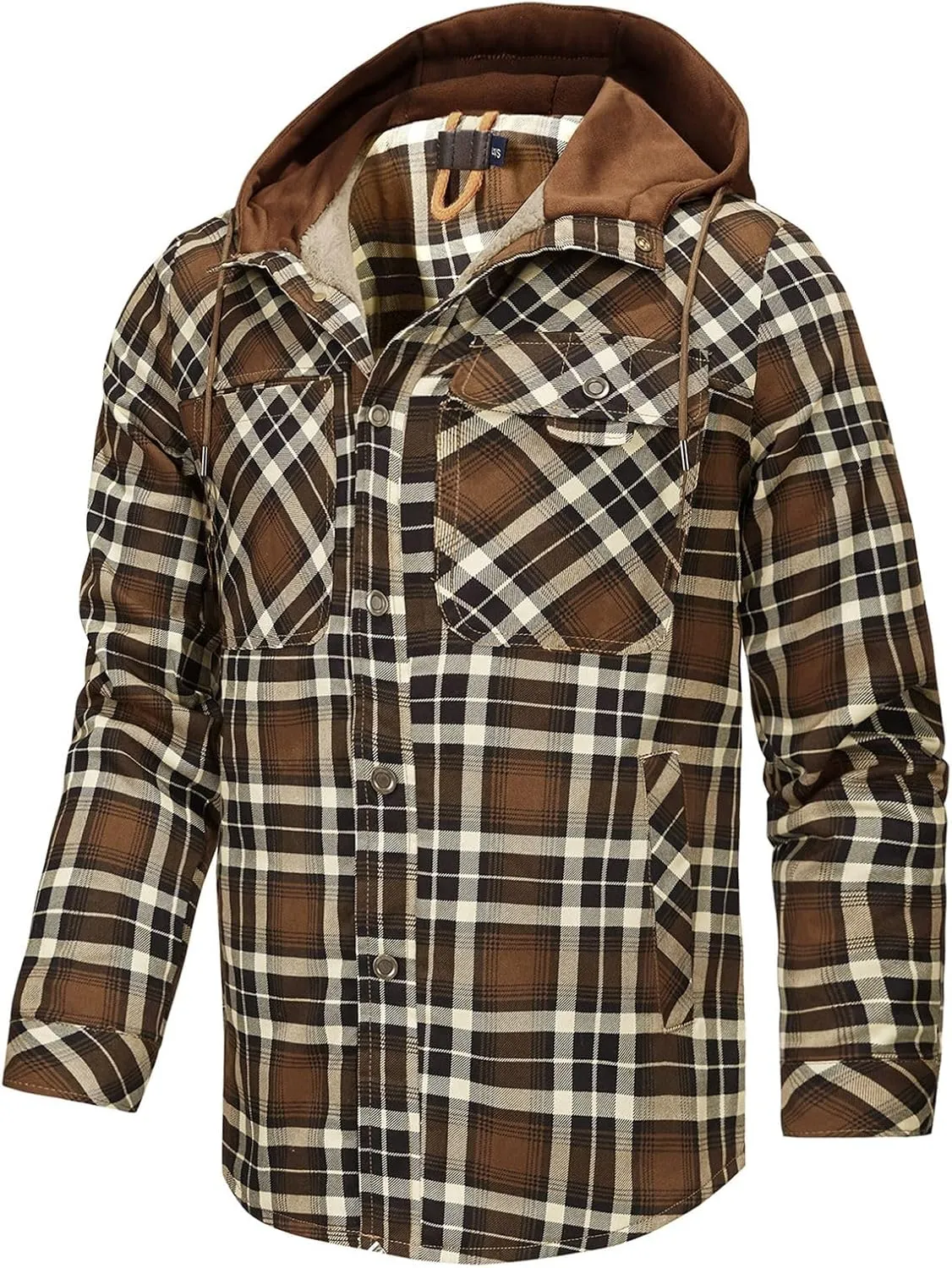 Mens Plaid Printing Zipper Hooded Jackets Long Sleeves Plus Size Lapel Loose Casual Jackets Trendy Coats Warm Tops