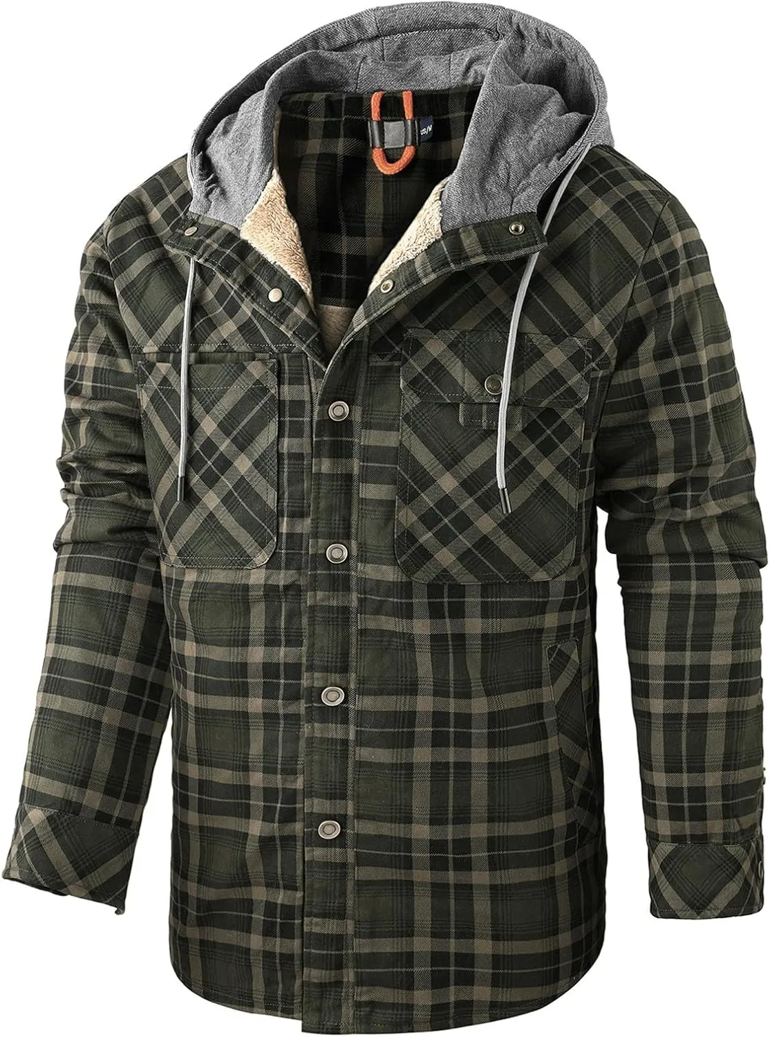 Mens Plaid Printing Zipper Hooded Jackets Long Sleeves Plus Size Lapel Loose Casual Jackets Trendy Coats Warm Tops
