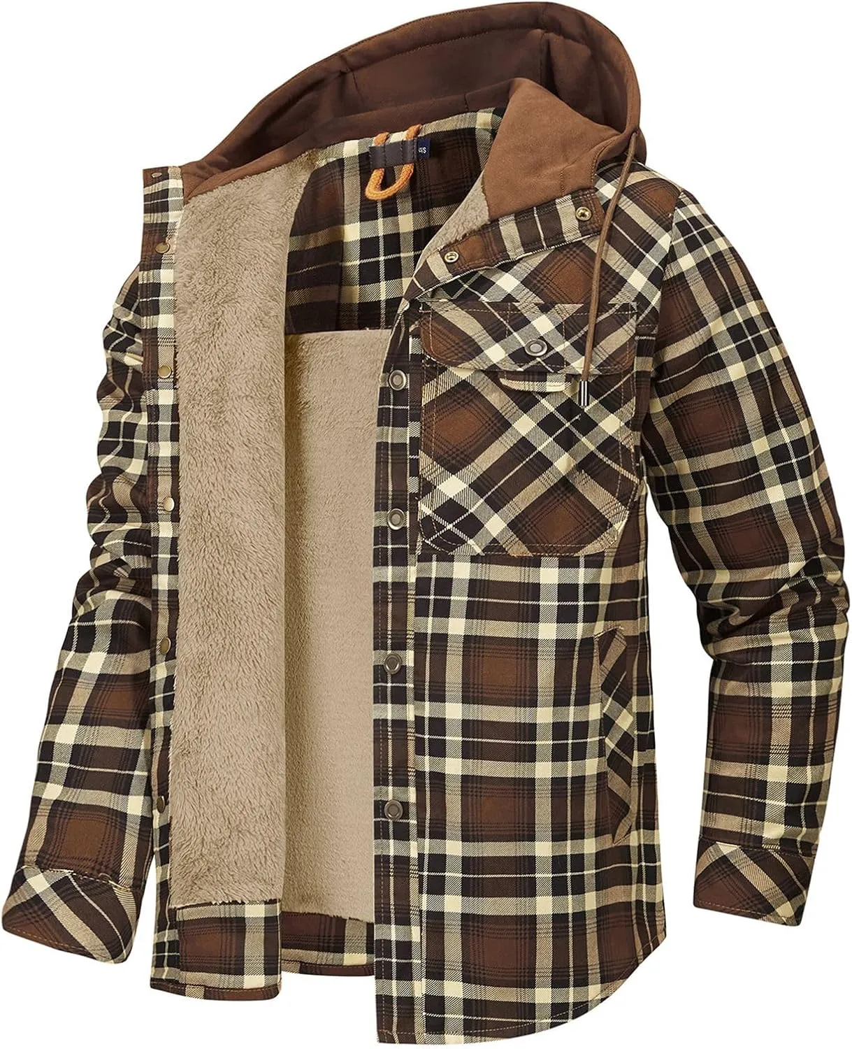 Mens Plaid Printing Zipper Hooded Jackets Long Sleeves Plus Size Lapel Loose Casual Jackets Trendy Coats Warm Tops