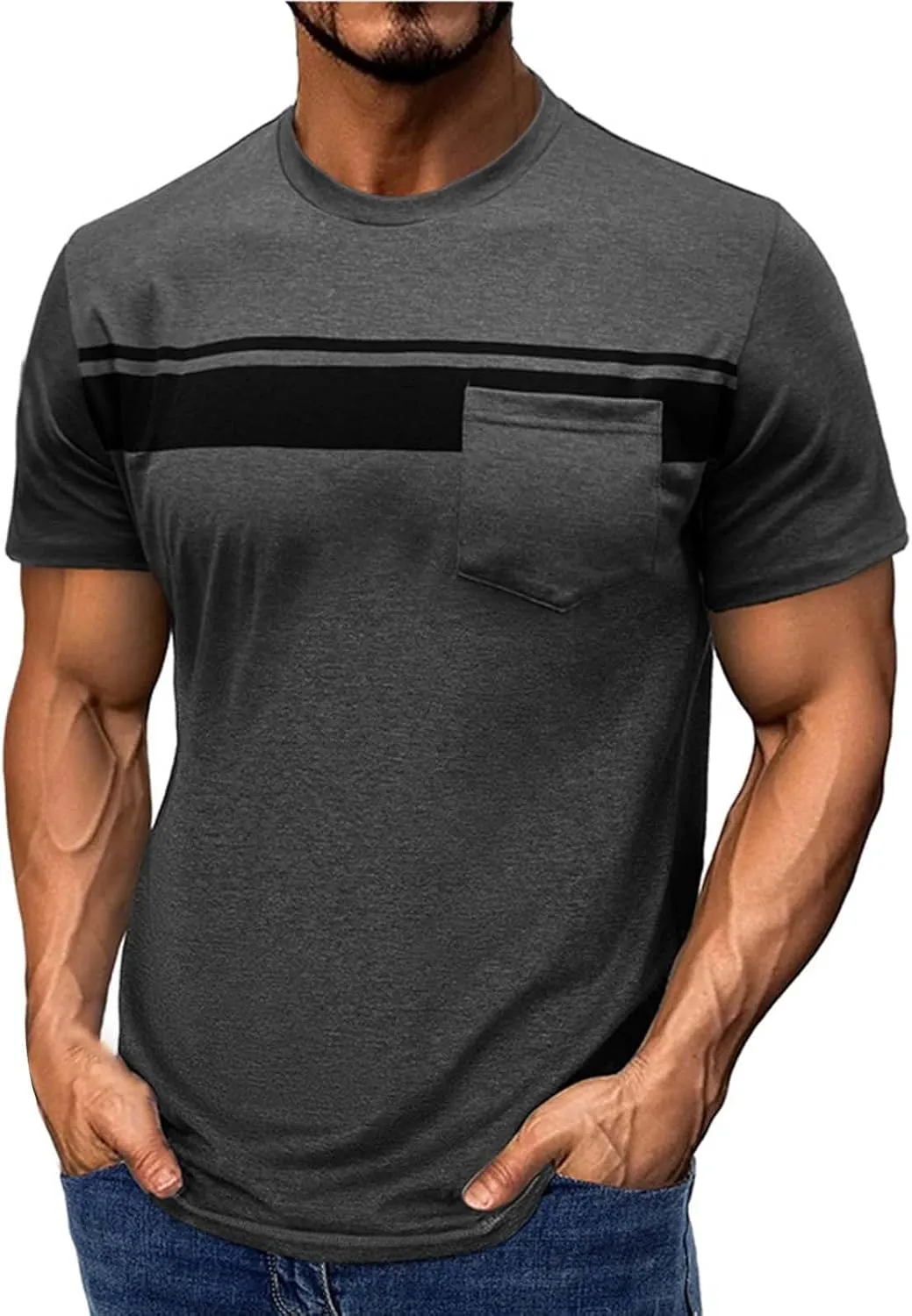Mens Polo Shirts Quick Dry Short Sleeve Athletic Striped Golf T Shirt Performance Moisture Wicking Casual Collared Tee