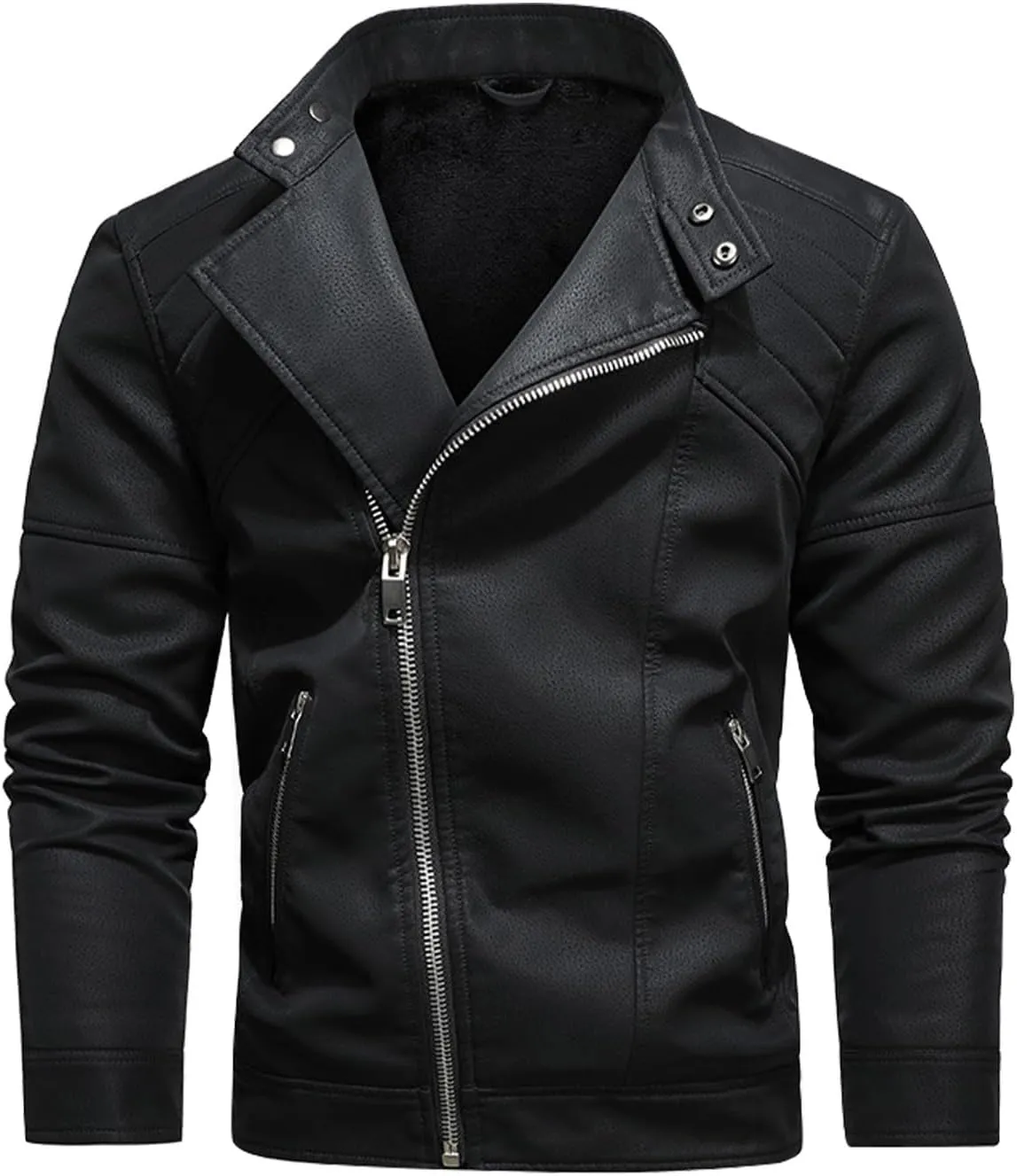 Men‘s PU Leather Jacket Motorcycle Racer Jackets Zip-Up Biker Coat for Men with Multiple Pocket Biker Vintage Outwear