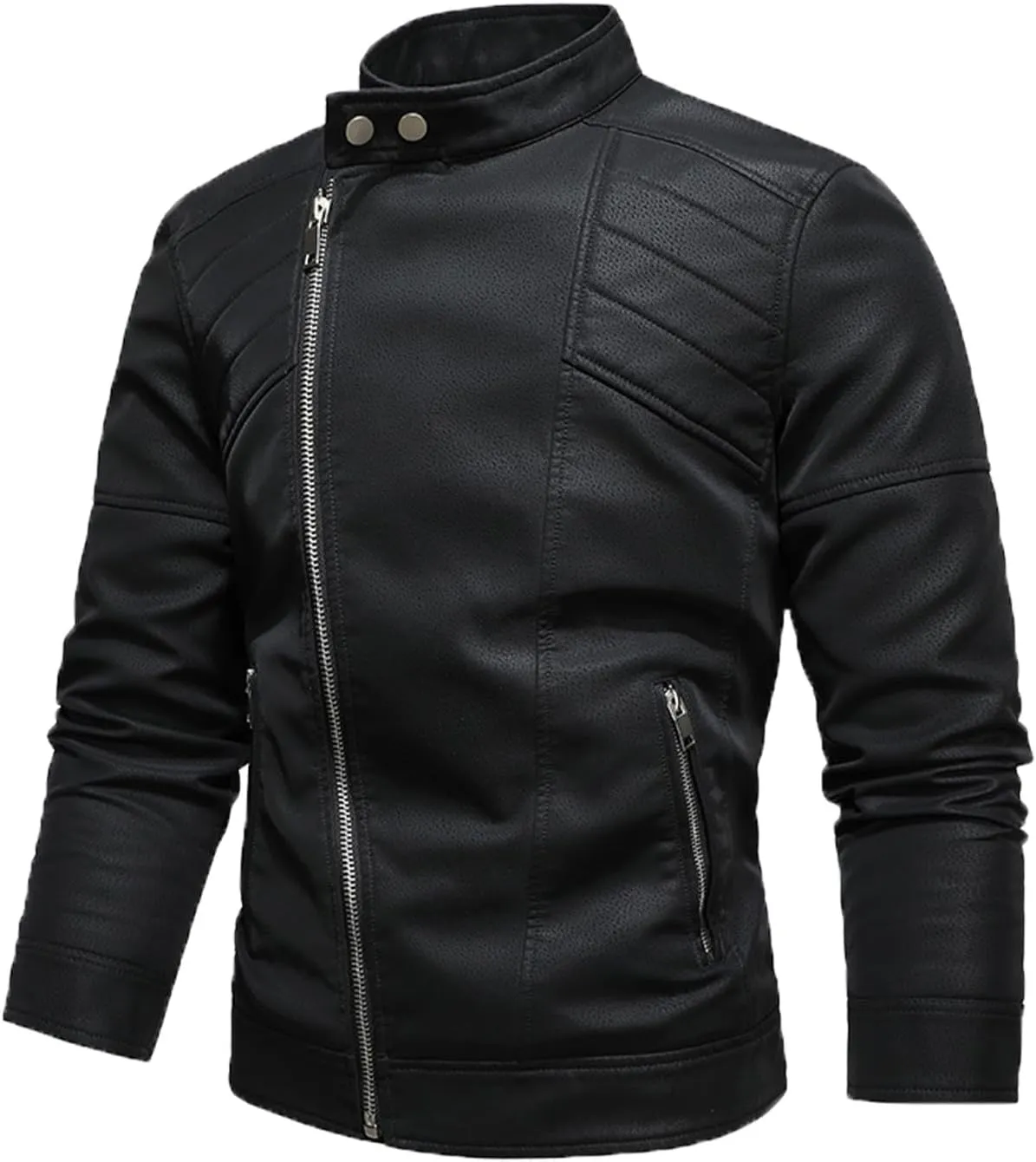 Men‘s PU Leather Jacket Motorcycle Racer Jackets Zip-Up Biker Coat for Men with Multiple Pocket Biker Vintage Outwear