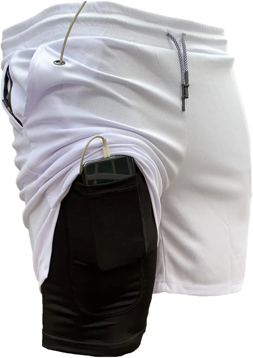 Men's Running Shorts Mesh Gym Athletic Workout Shorts for Men 2 in 1 Quick Dry Sports Shorts with Liner and Pockets