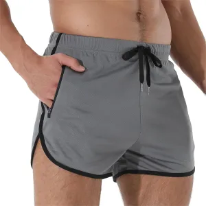 Men's Running Shorts Quick Dry Drawstring Sports Shorts Solid Color Athletic Pants Summer Bodybuilding Workout Pants