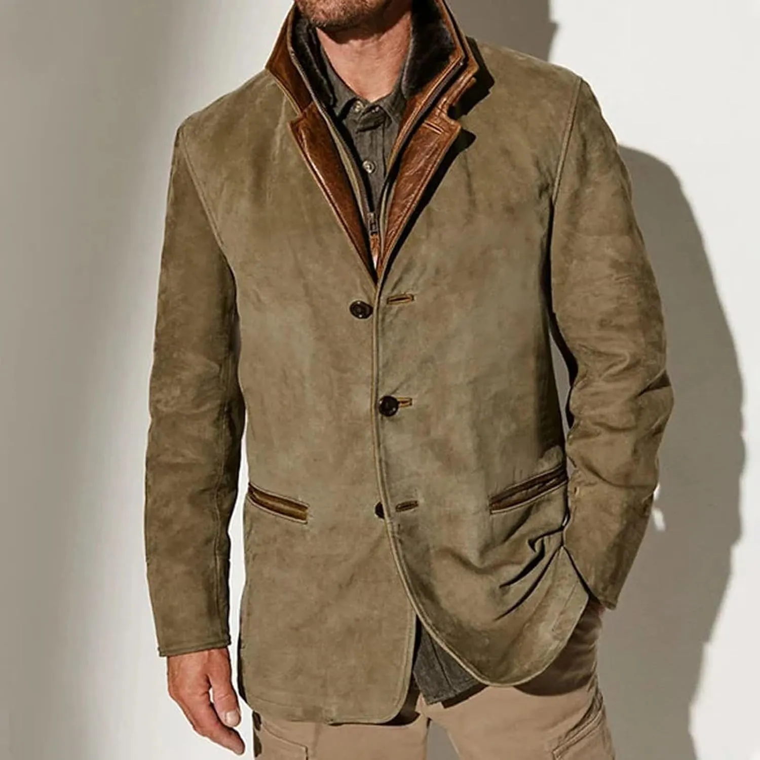 Men's Sherpa Jacket Vintage Workwear Winter Heavyweight Button Up Warm Fleece Coats With Pockets Fall, M-5XL