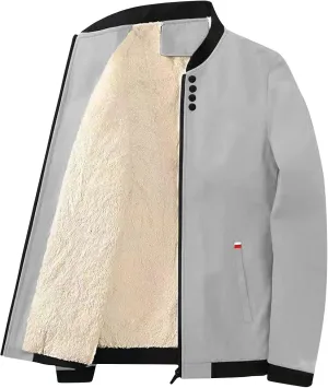 Men's Sherpa Lined Winter Coats Stand Collar Bomber Varsity Jacket Outdoor Windproof Warm Outerwear with Pockets