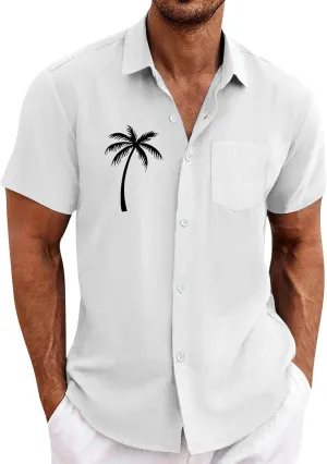 Men's Short Sleeve Button Up Hawaiian Shirt 1950s Vintage Tropical Palm Holiday Beach Shirts Lightweight Quick Dry Top