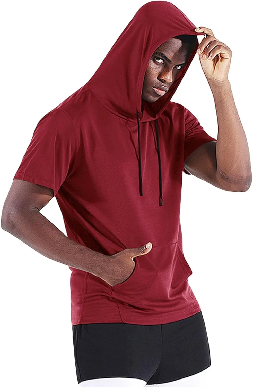Mens Short Sleeve Hoodies Running Workout Gym Swetshirts Muscle Fit Sport Moisture Wicking Tees UPF 50  Active Tops