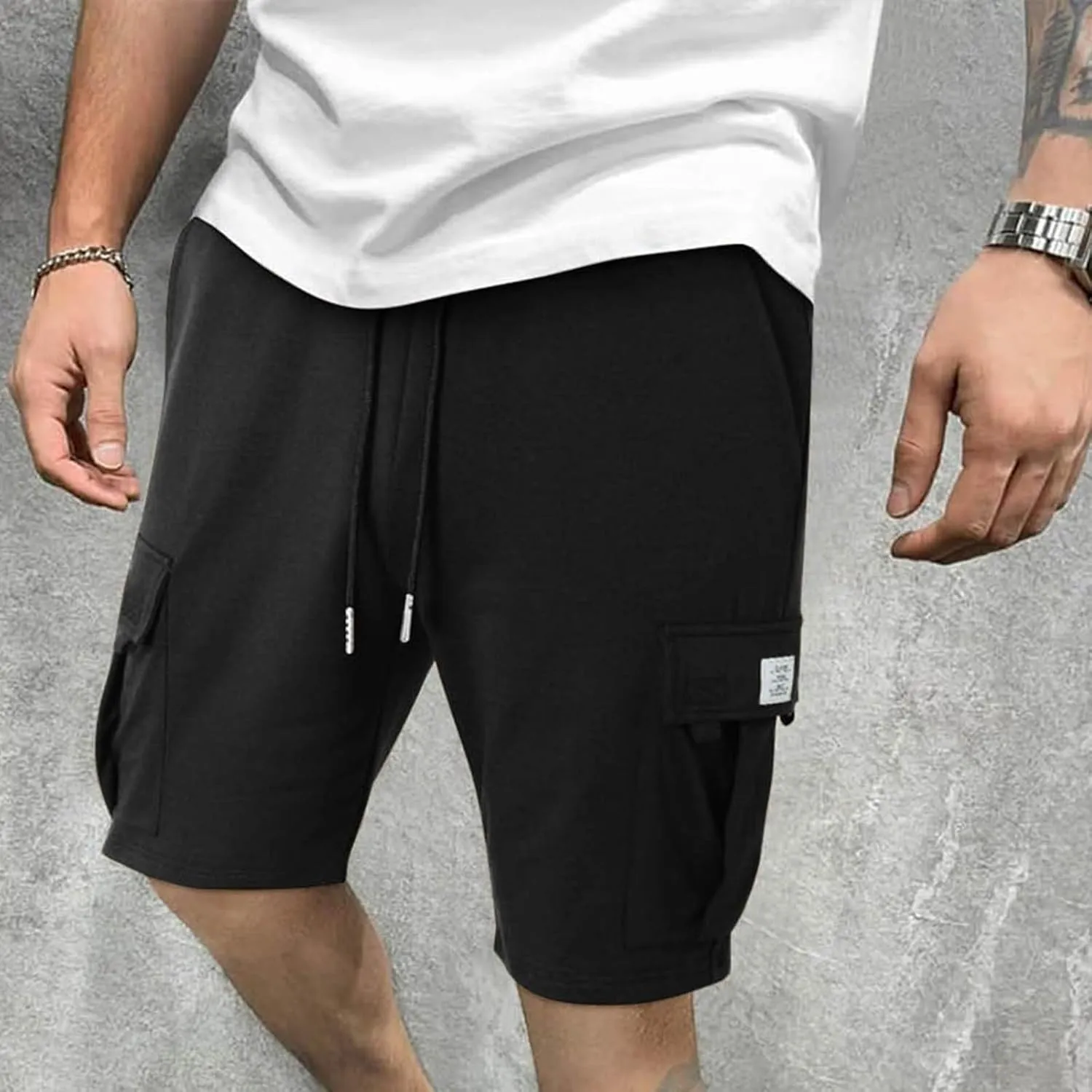 Men's Shorts Cargo Work Outdoors Summer Shorts Elastic Waist Drawstring Classic with Multi Pockets Solid Half Pants