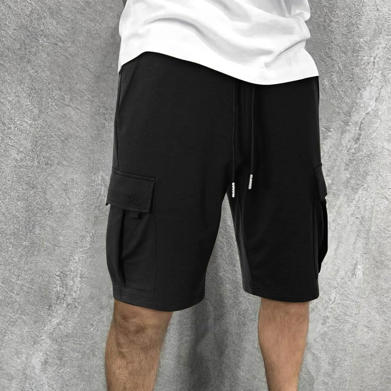 Men's Shorts Cargo Work Outdoors Summer Shorts Elastic Waist Drawstring Classic with Multi Pockets Solid Half Pants