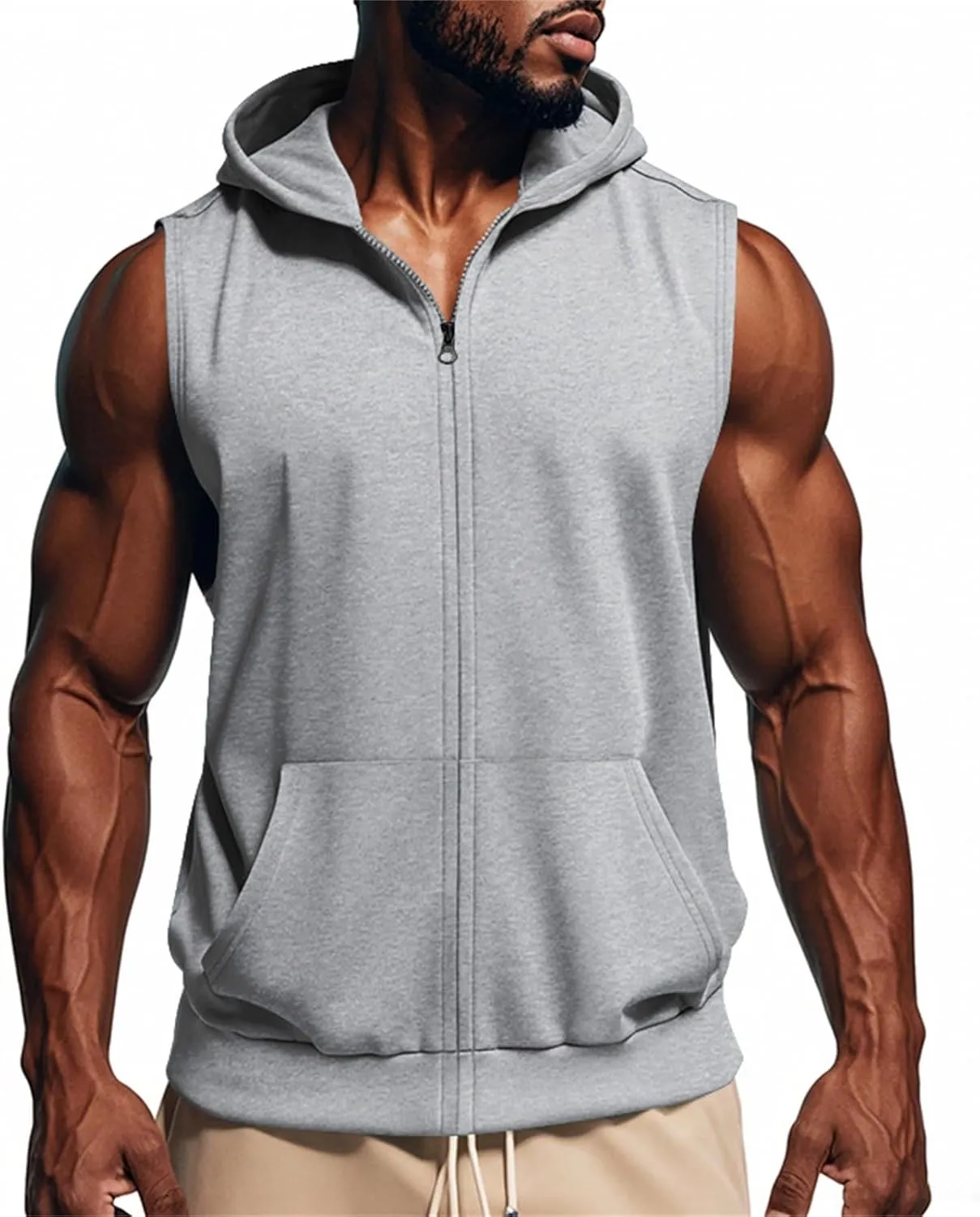 Mens Sleeveless Hooded Tank Tops Workout Zip Up Gym Fitness Training Shirts Muscle Cut Off T Shirt Bodybuilding Vests