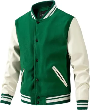 Mens Slim Fit Cotton Varsity Baseball Bomber Jacket, Casual Letterman Jacket for Boys and Men