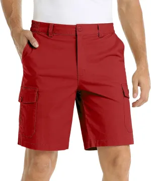 Mens Summer Cargo Shorts Classic Flat Front Chino Shorts Lightweight Twill Cotton Multi Pockets Casual Work Shorts