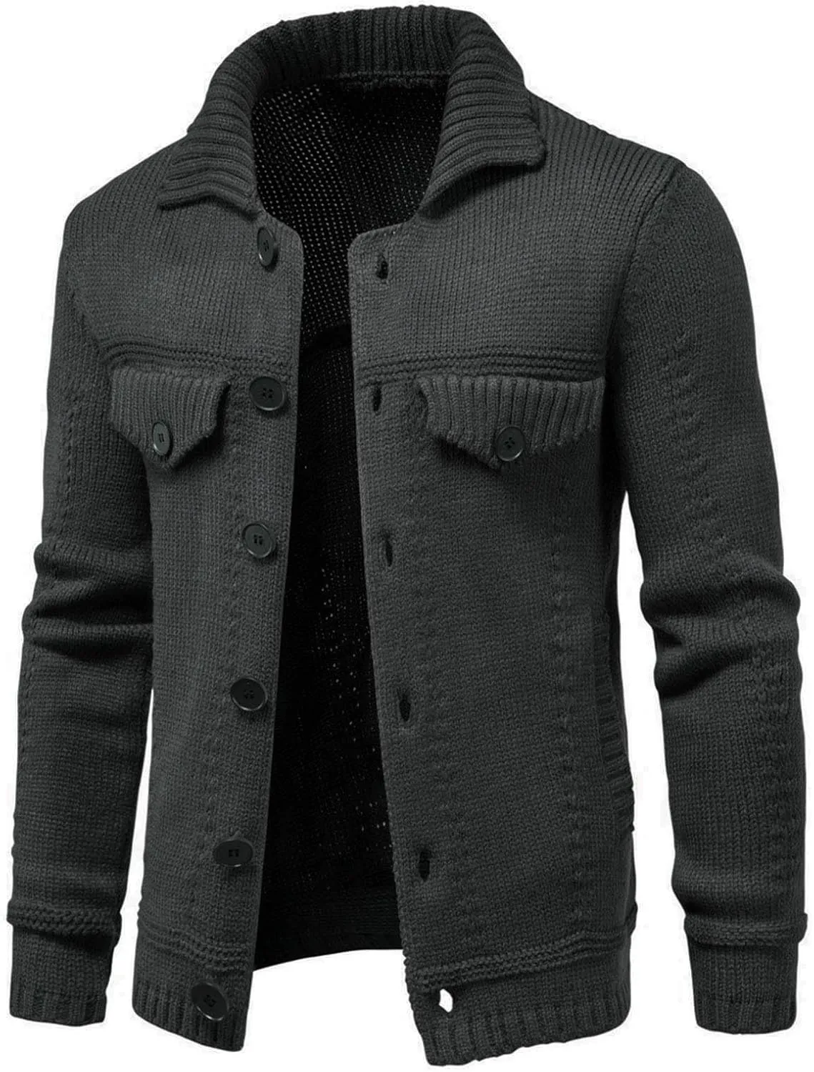 Mens Sweaters Casual Stand Collar Cardigan Button Down Cable Knitted Lightweight Slim Fit Sweater Coat Winter Clothes