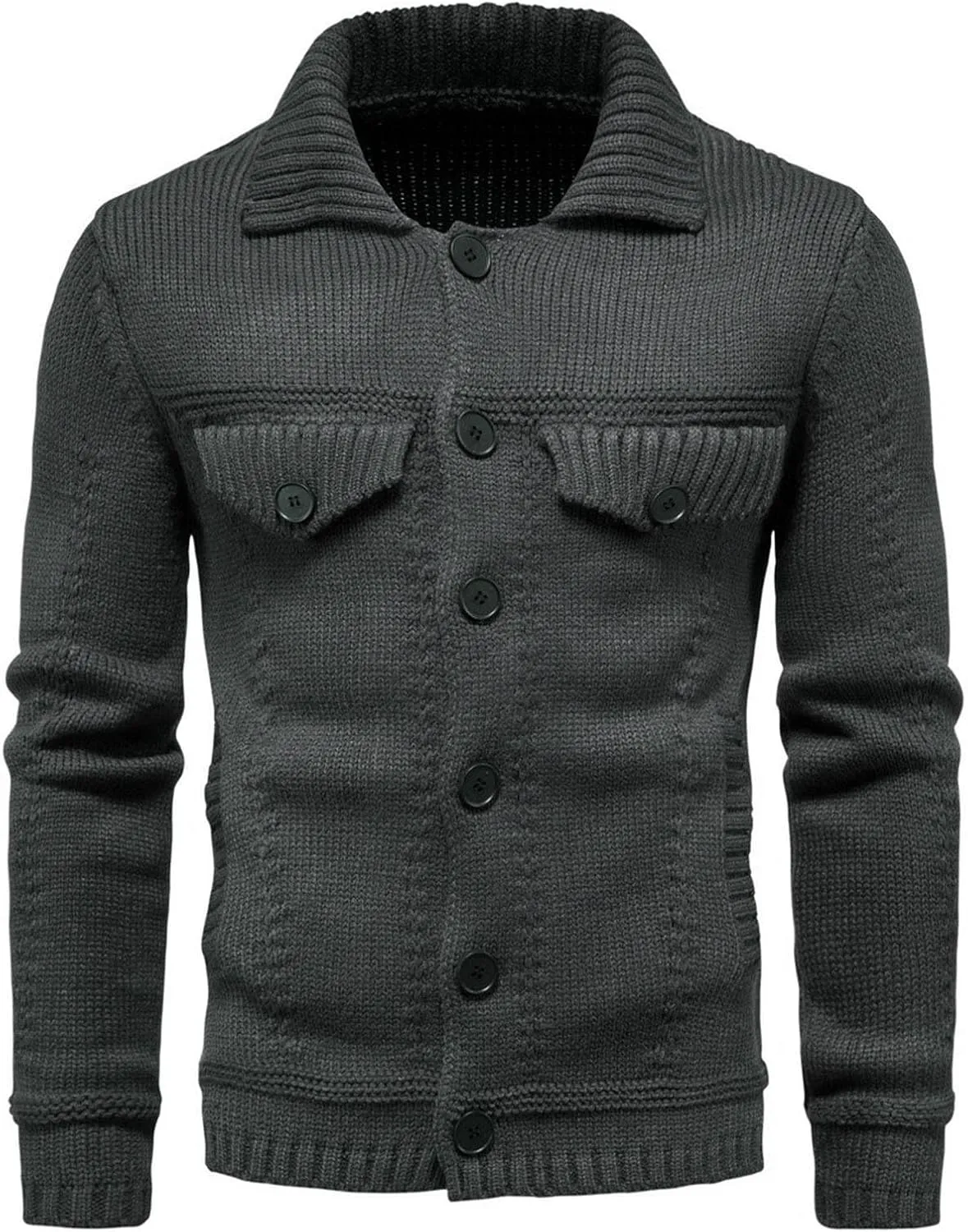 Mens Sweaters Casual Stand Collar Cardigan Button Down Cable Knitted Lightweight Slim Fit Sweater Coat Winter Clothes