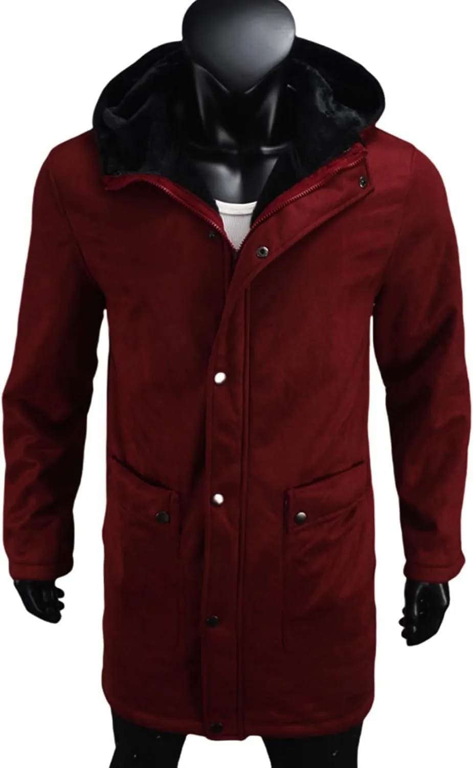 Men's Vintage Sherpa-Lined Trench Coat Faux Suede Retro Outdoor Leather Overcoat