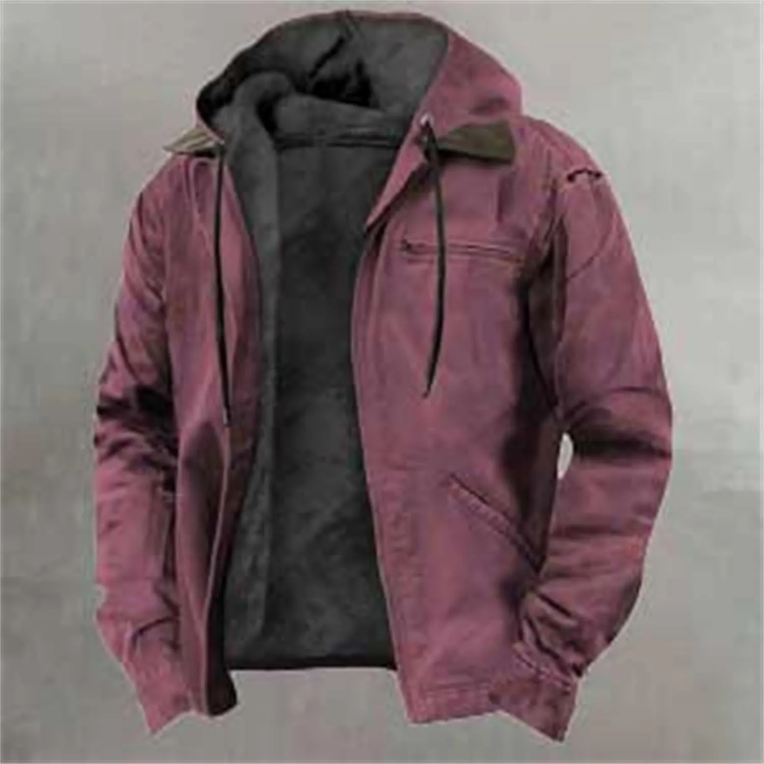 Mens Western Jackets Winter Warm Thicken Sherpa Lined Zip Up Coats Notch Lapel Flight Varsity Outerwear with Hood