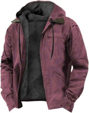Mens Western Jackets Winter Warm Thicken Sherpa Lined Zip Up Coats Notch Lapel Flight Varsity Outerwear with Hood