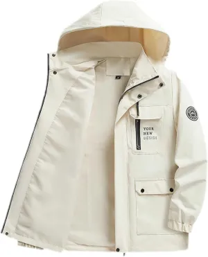 Men's Winter Coats Oversized Solid Color Pullover Hooded Jackets Baggy Warm Full Zip Button Down Jackets with Pockets