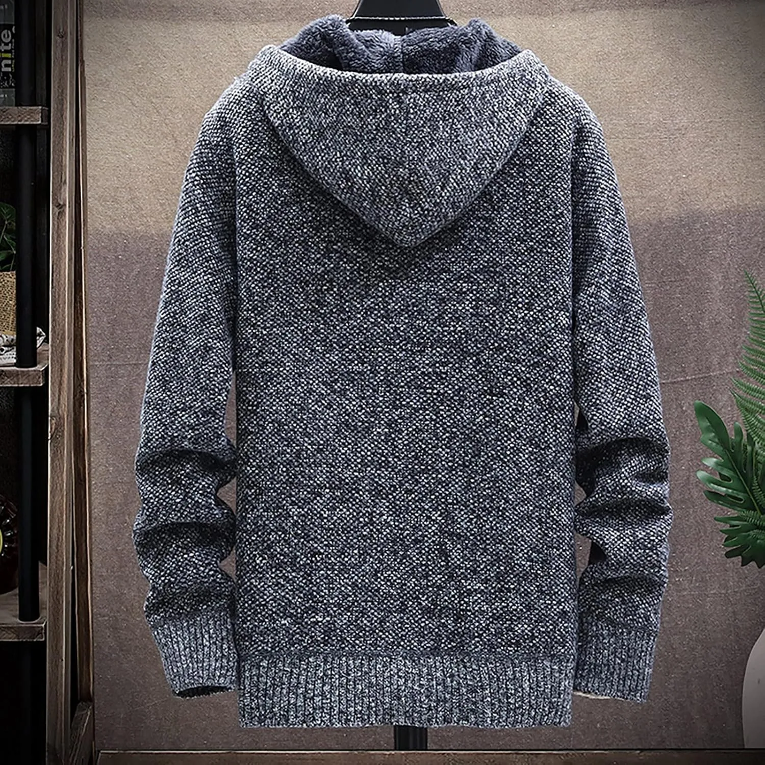Men's Winter Sherpa Lined Hoodie Jackets Full Zip Up Sweater Knit Cardigan Warm Fleece Coats, M-3XL