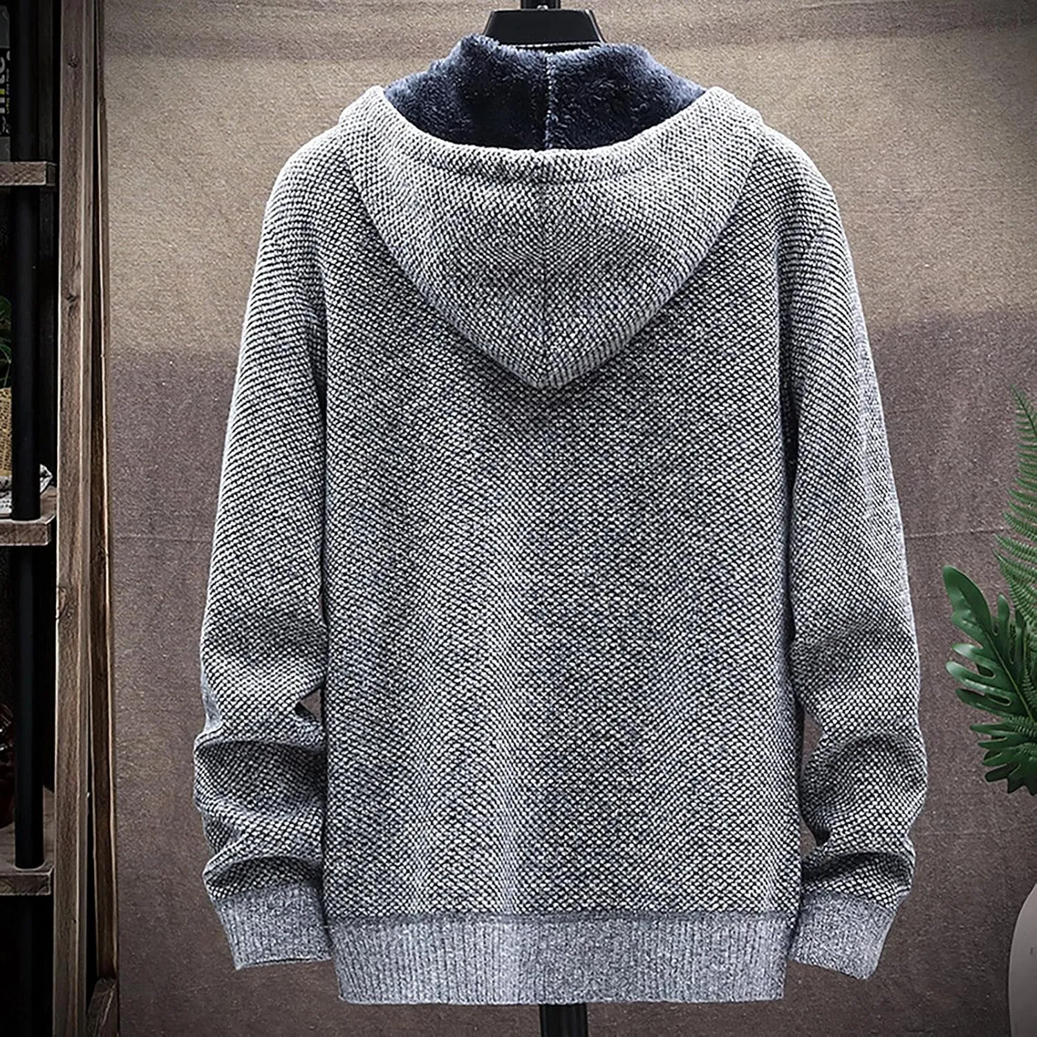 Men's Winter Sherpa Lined Hoodie Jackets Full Zip Up Sweater Knit Cardigan Warm Fleece Coats, M-3XL