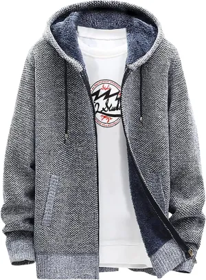 Men's Winter Sherpa Lined Hoodie Jackets Full Zip Up Sweater Knit Cardigan Warm Fleece Coats, M-3XL