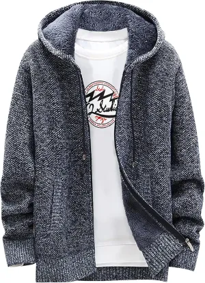 Men's Winter Sherpa Lined Hoodie Jackets Full Zip Up Sweater Knit Cardigan Warm Fleece Coats, M-3XL