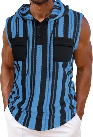 Mens Workout Hoodies Tank Tops Casual Athletic Striped Gym Bodybuilding Muscle Cut Off Shirts Sport Active Tee Tops